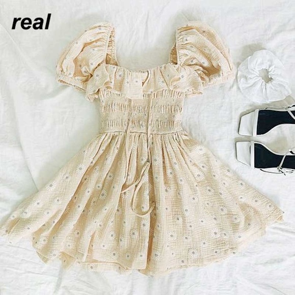 Cream Boho OFF shoulder Floral Print Mini  DRESS - Picture 9 of 9